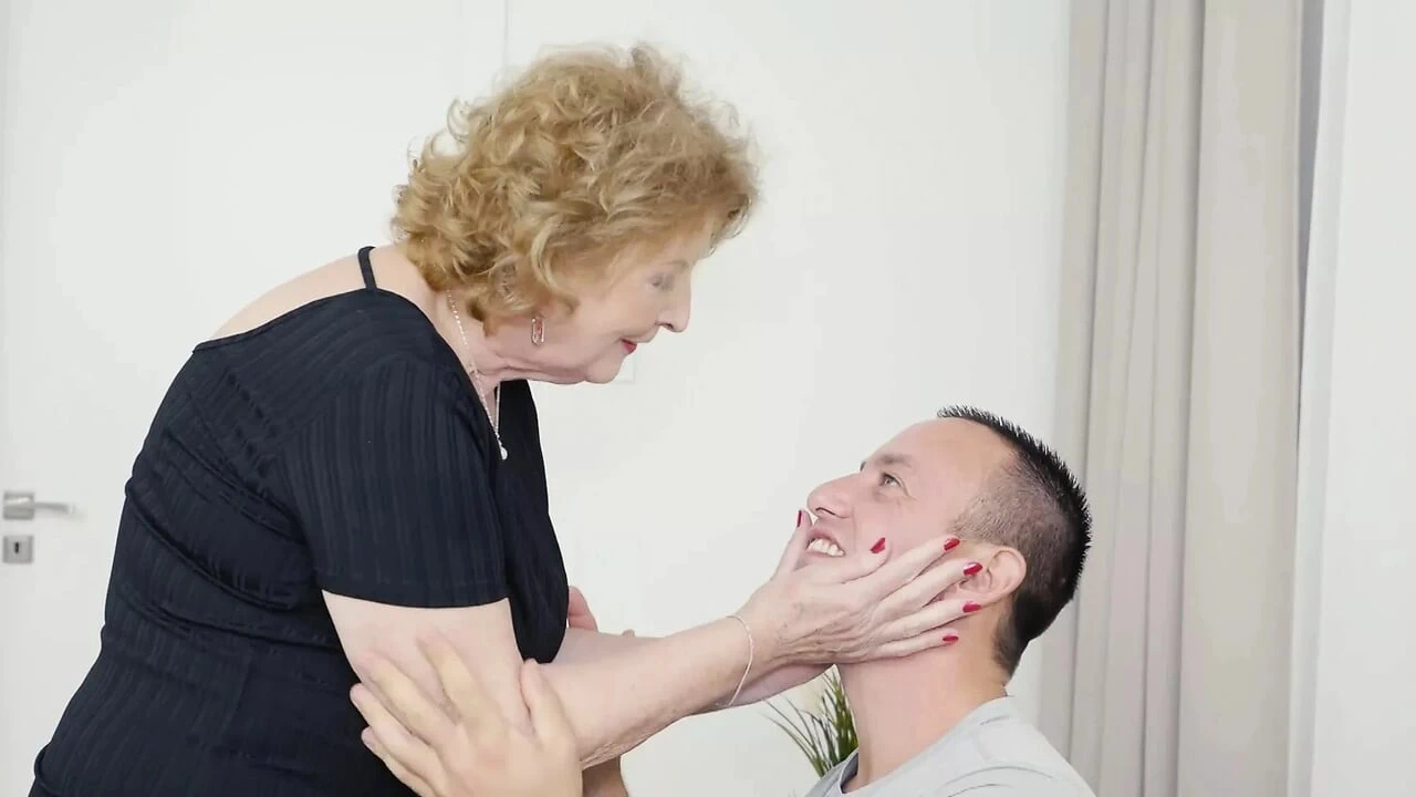 Grandma shows what hungry sex is to boy